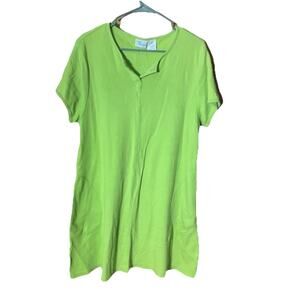 Calypso Women's Tunic Dress Large Green Snap Front Cotton Casual Pockets